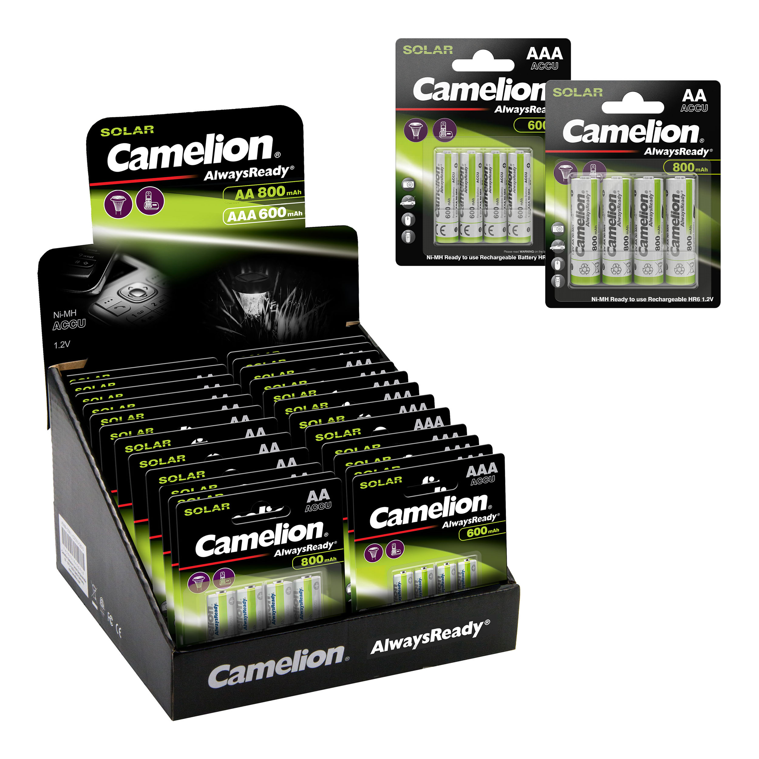 CAMELION NI-MH AlwaysReady AA800 BP4/AAA600 D28 / Solar AlwaysReady Mix Display