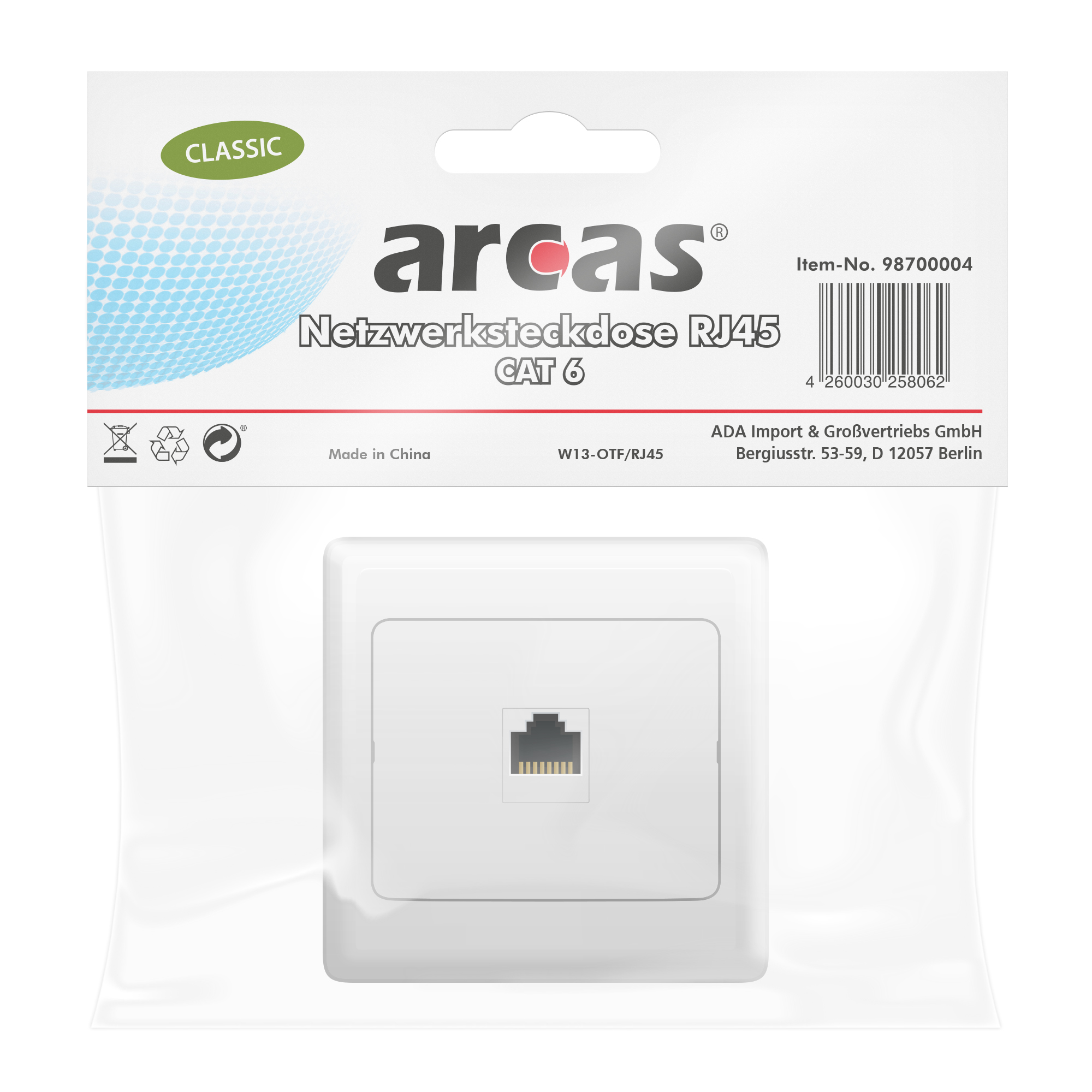 ARCAS CLASSIC Netzwerksteckdose RJ45 Mod. W13-OTF/RJ45