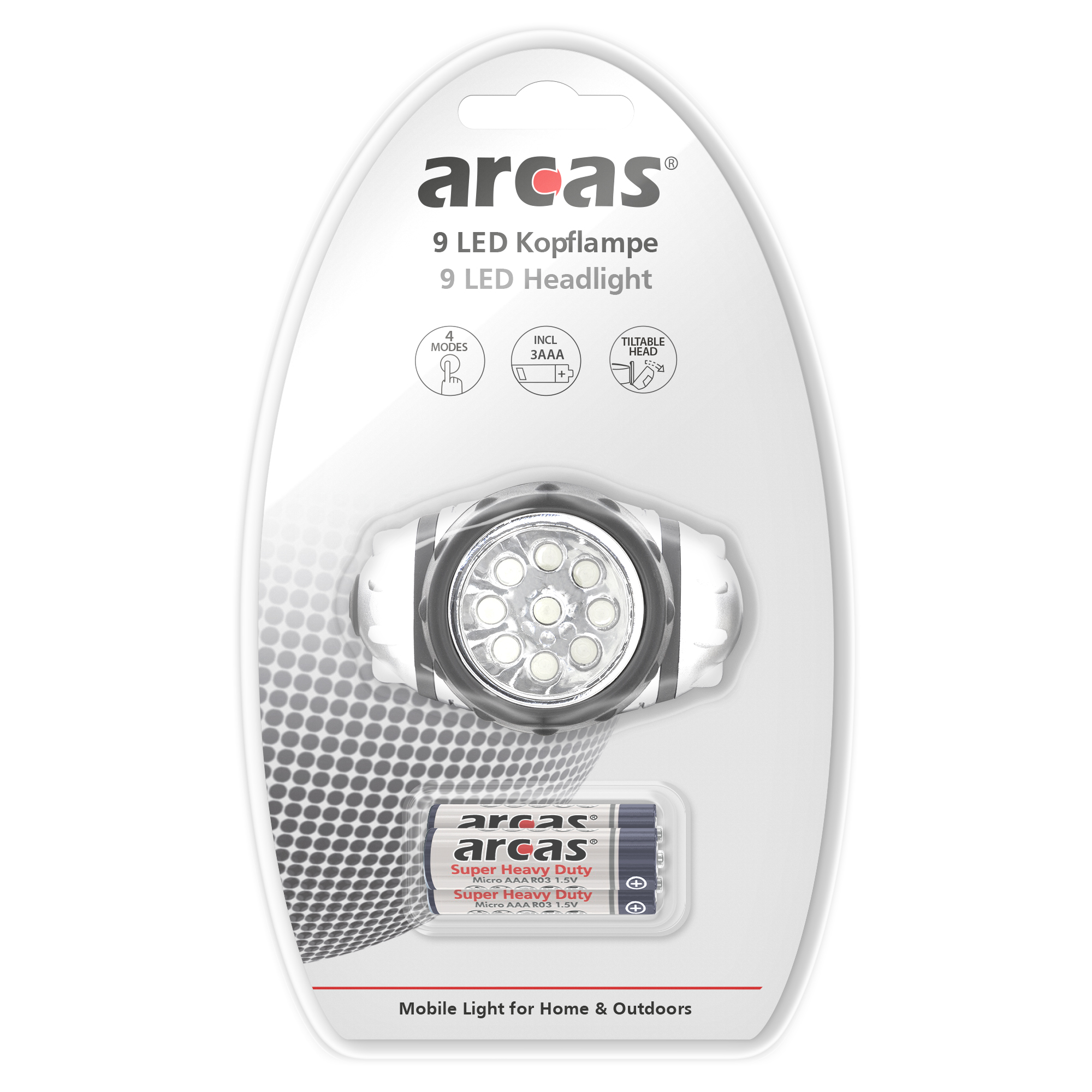 ARCAS 9 LED-Kopflampe /  inkl. 3 x R03 Batterien
