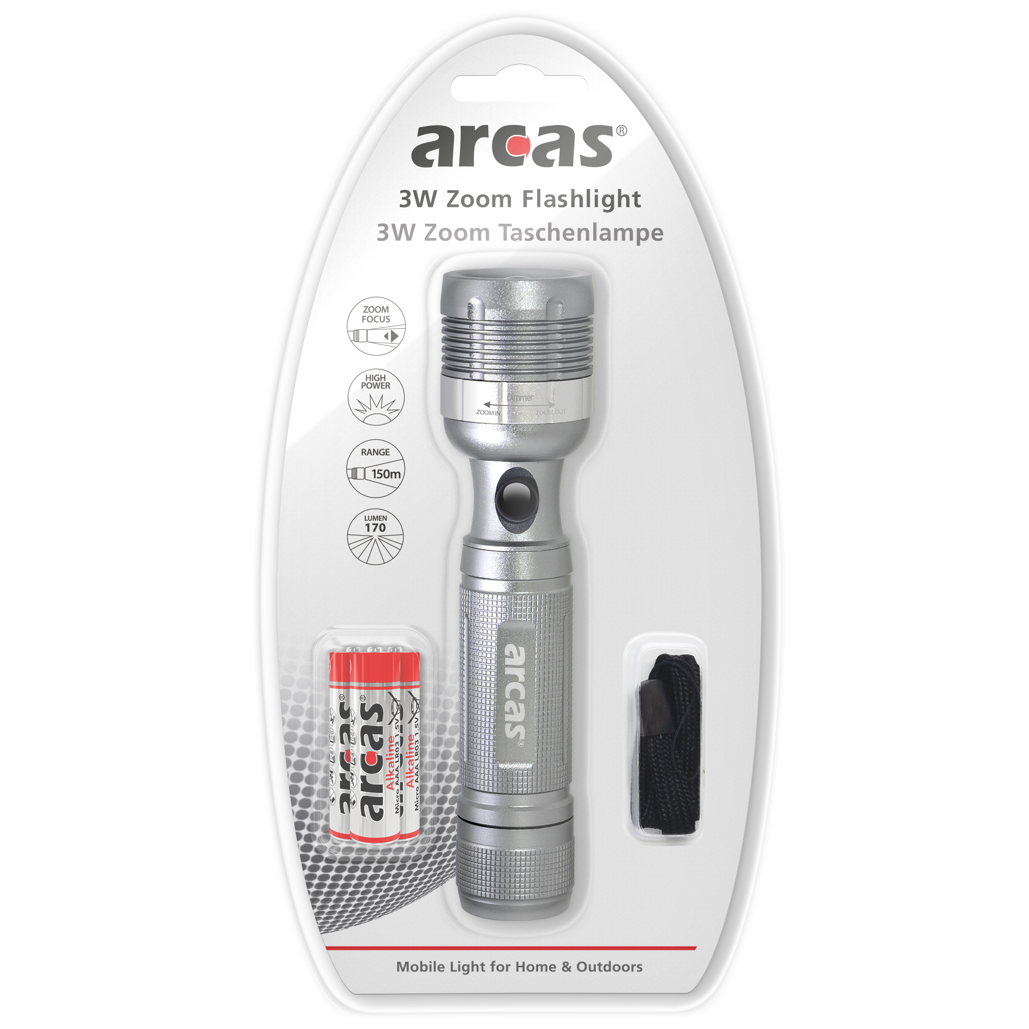 ARCAS 3 Watt Zoom LED Aluminium Taschenlampe