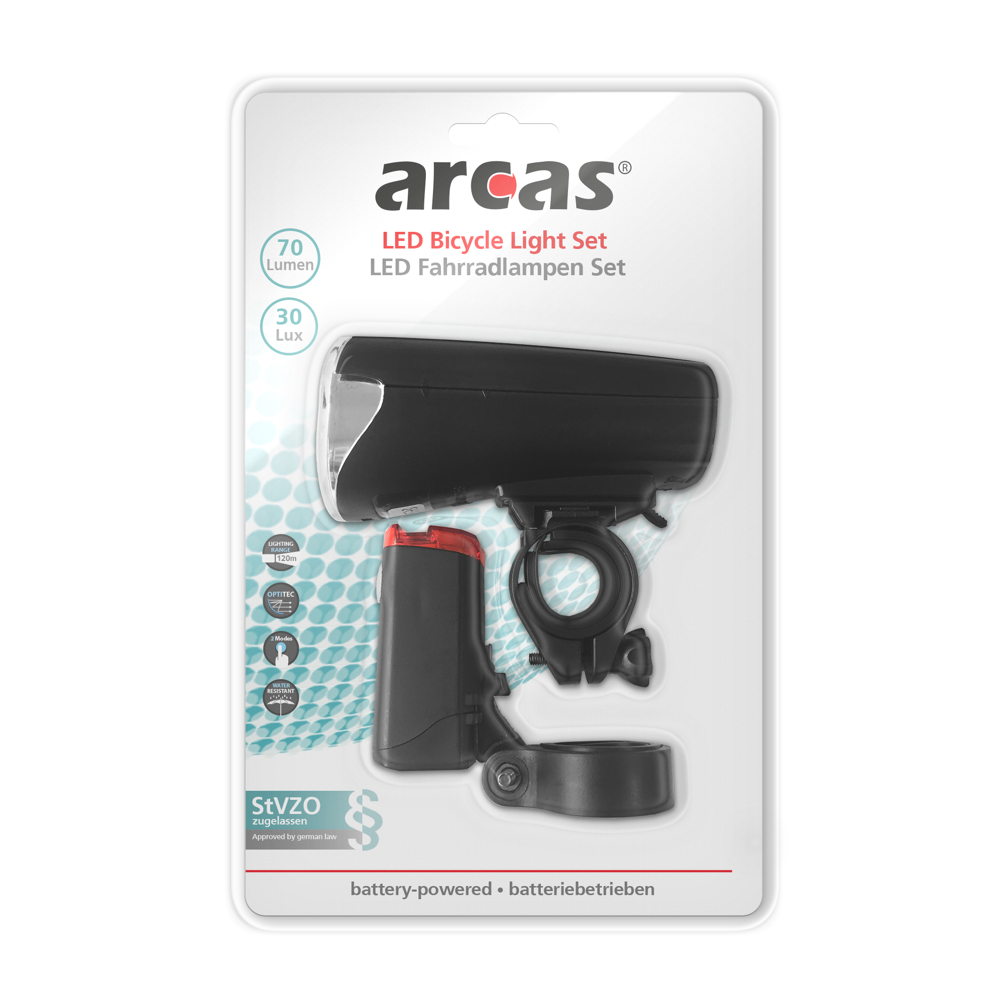 ARCAS LED Fahrradlampen Set batteriebetrieben