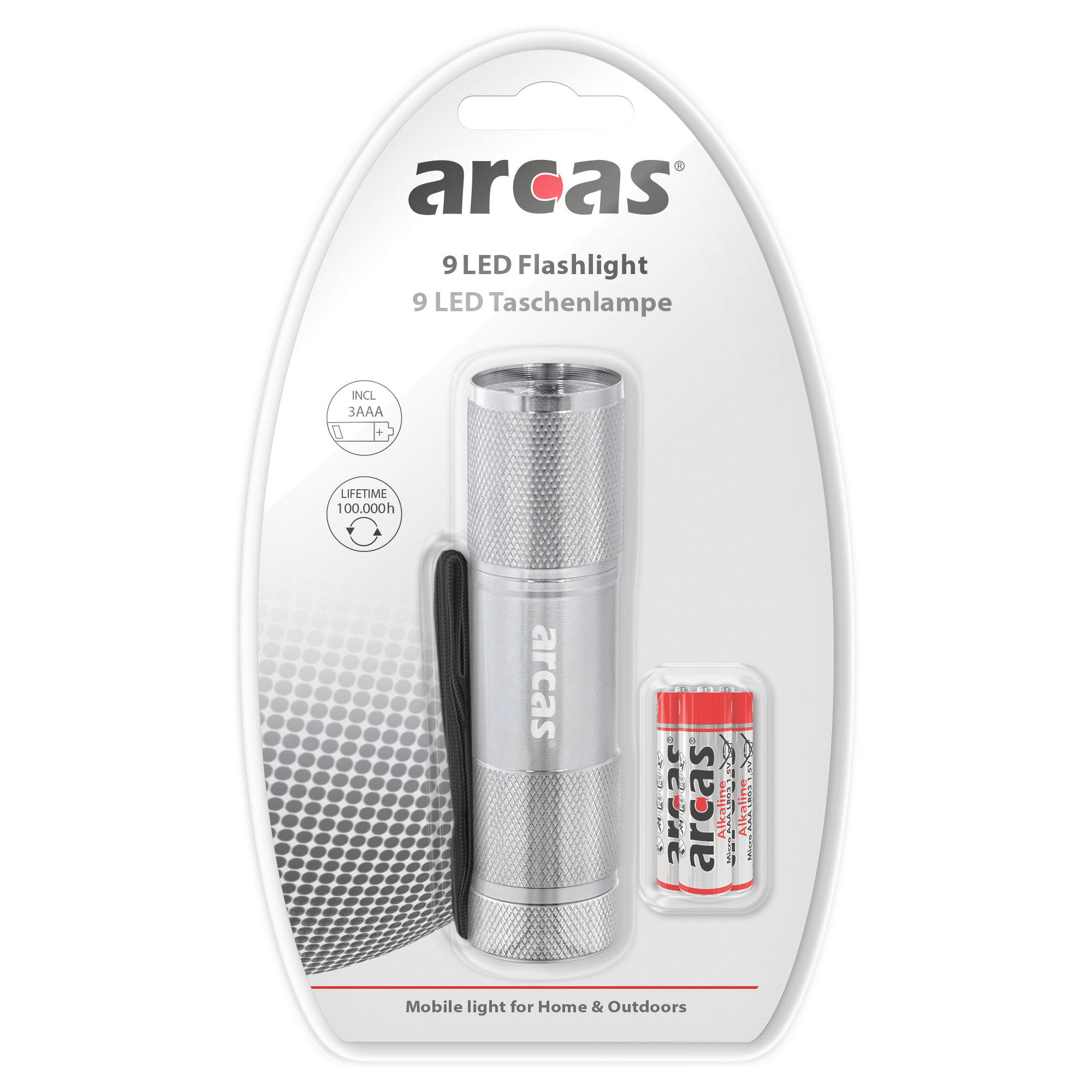 ARCAS 9-LED Taschenlampe silber BP1