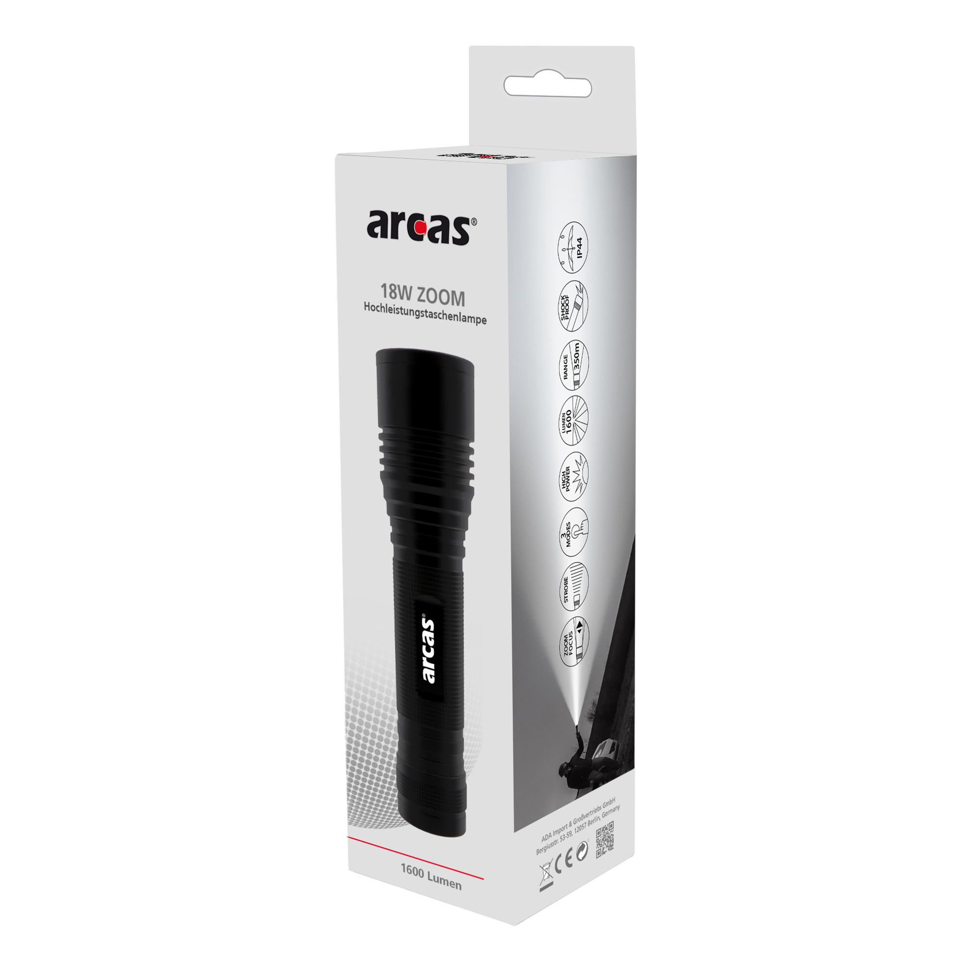 ARCAS 18W Zoom  LED Hochleistungstaschenlampe