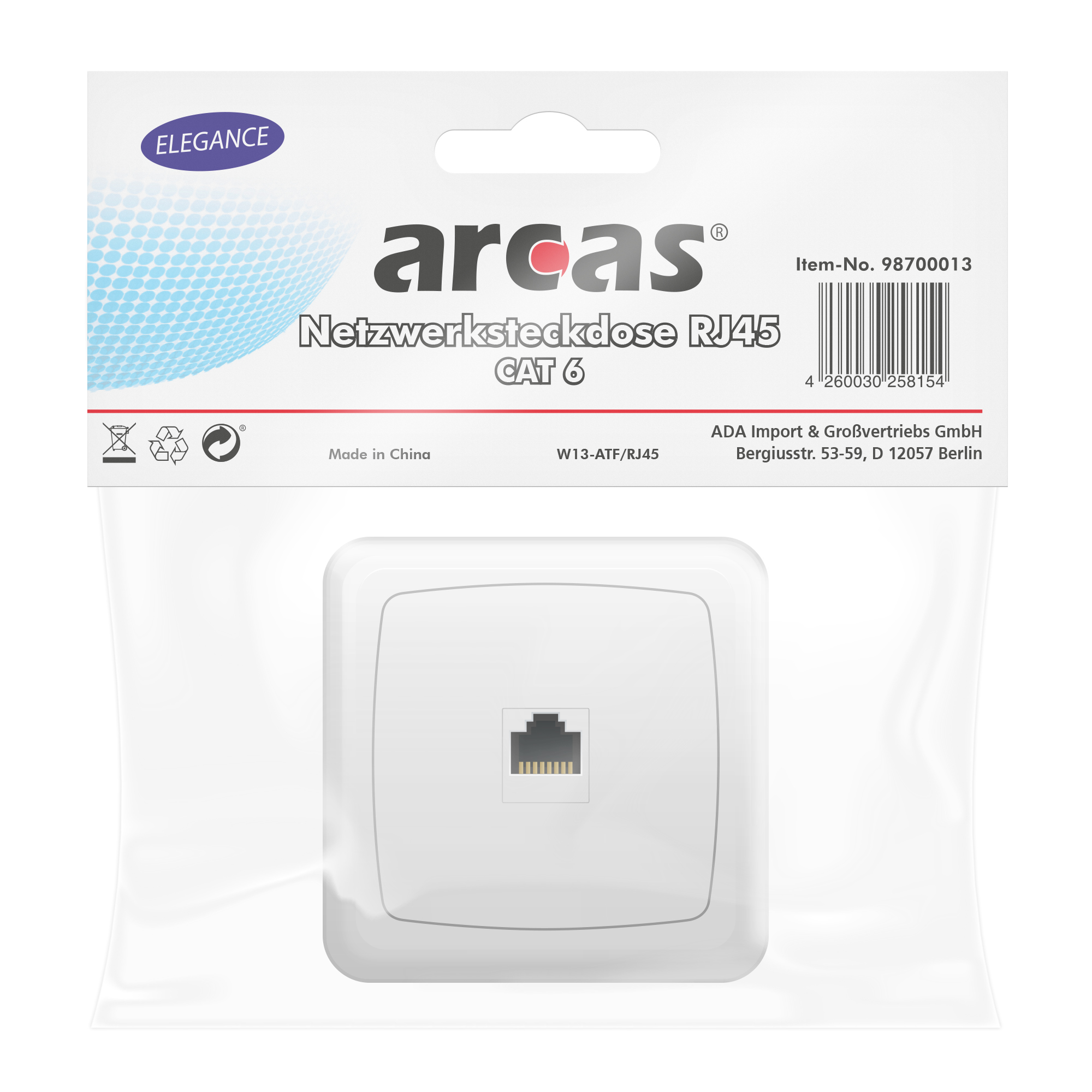 ARCAS ELEGANCE Netzwerksteckdose RJ45 Mod. W13-ATF/RJ45