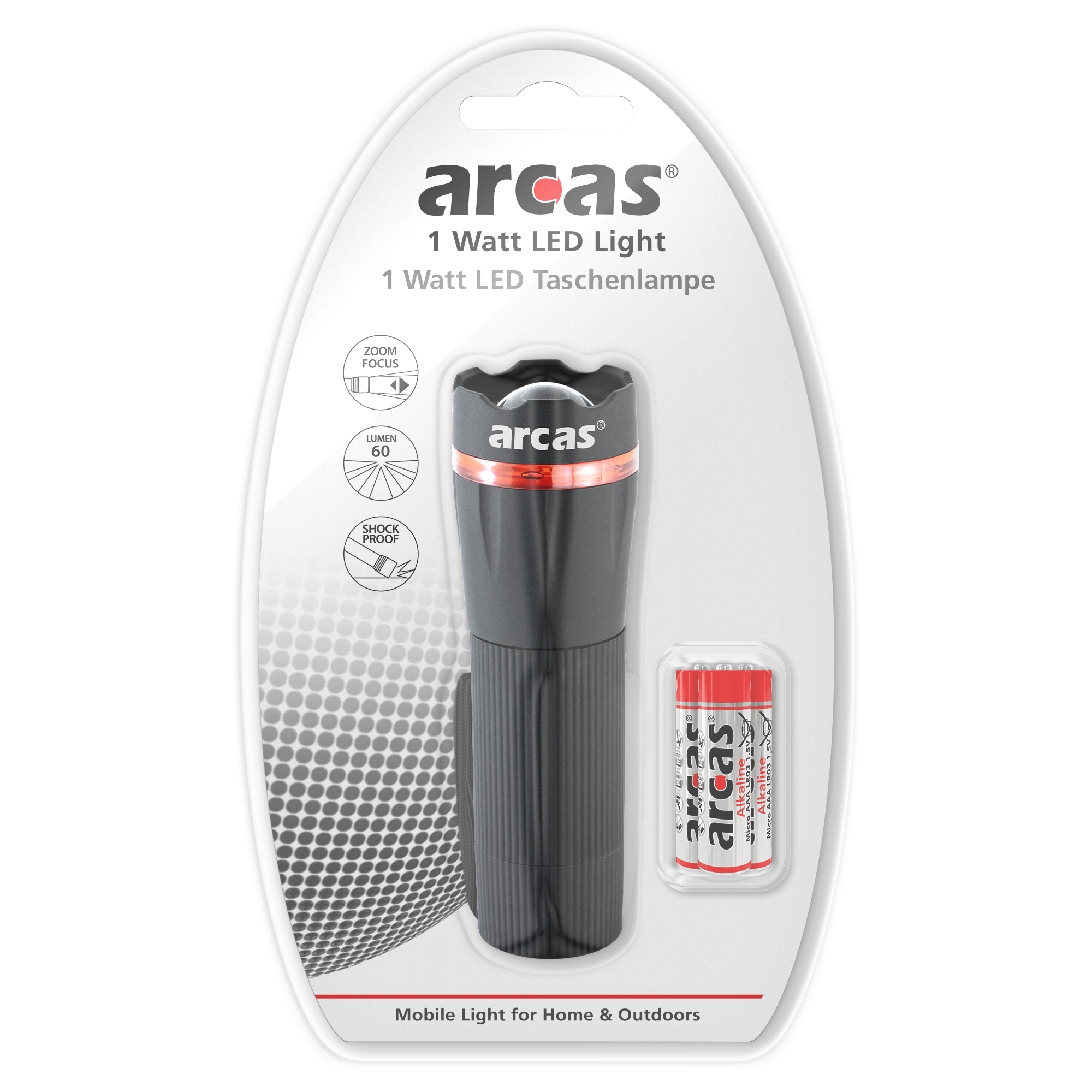 ARCAS 1 Watt Zoom LED Kunststoff Taschenlampe