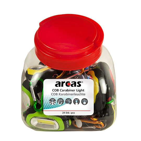 ARCAS COB Karabinerleuchte im 24er Fishbowl / mit stabilen Karabinerhaken