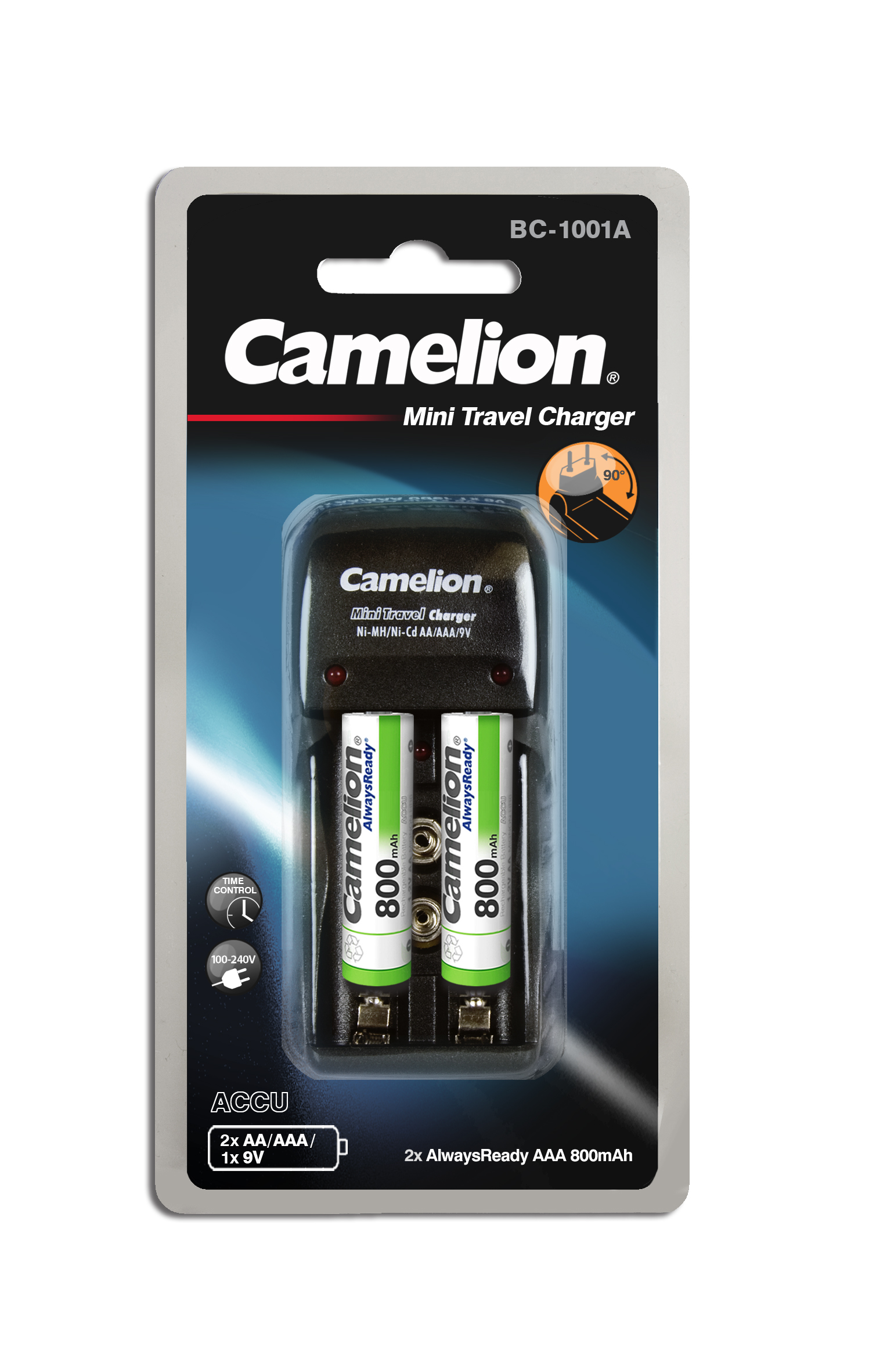 CAMELION Stecker - Ladegerät BC-1001A inkl. 2x Ni-MH Always Ready Akku Micro AAA 800mAh