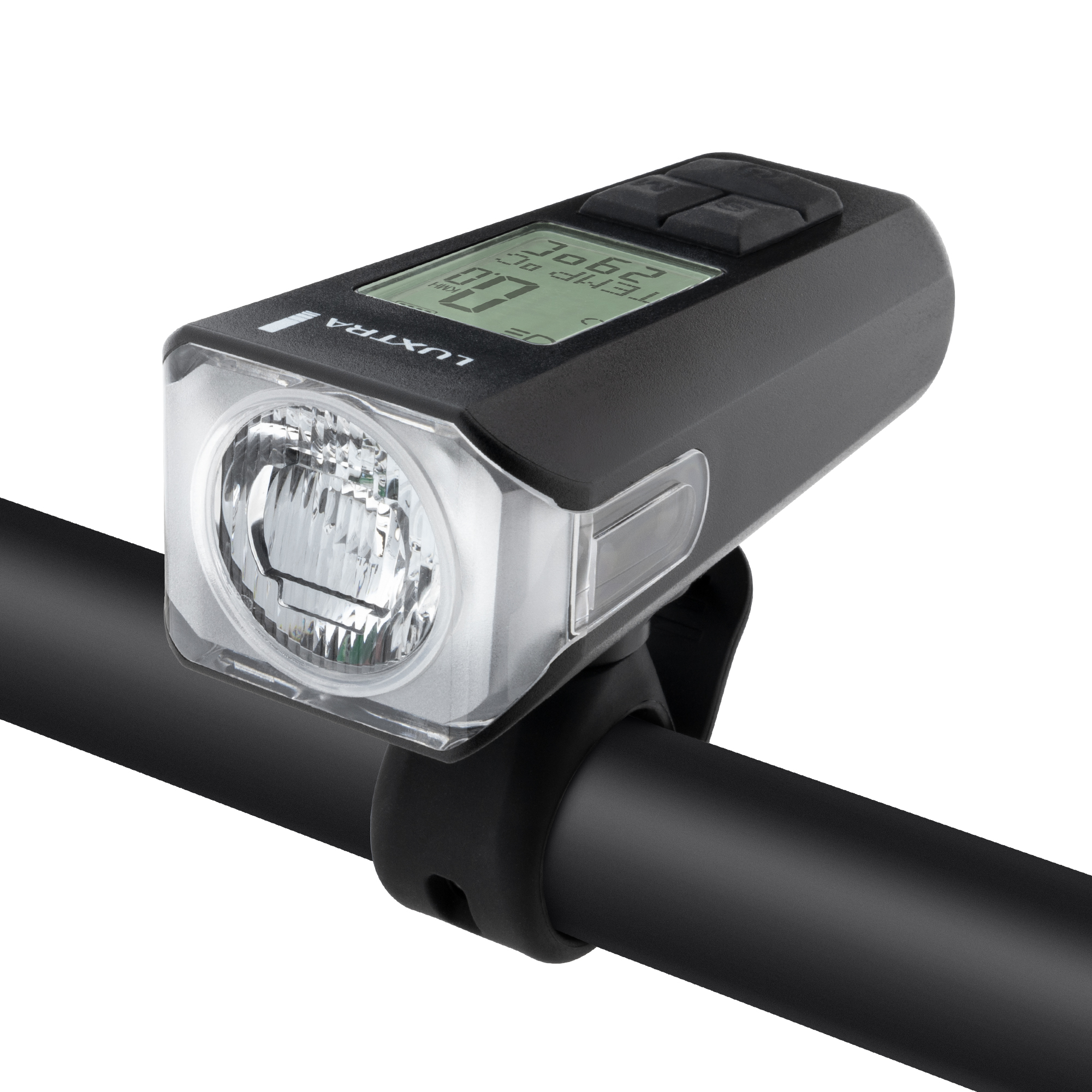 LUXTRA - Fahrradlampe mit Computer - Fahrradcomputer, USB, 60 Lux, 3 Modus, IPX4 Wasserdicht