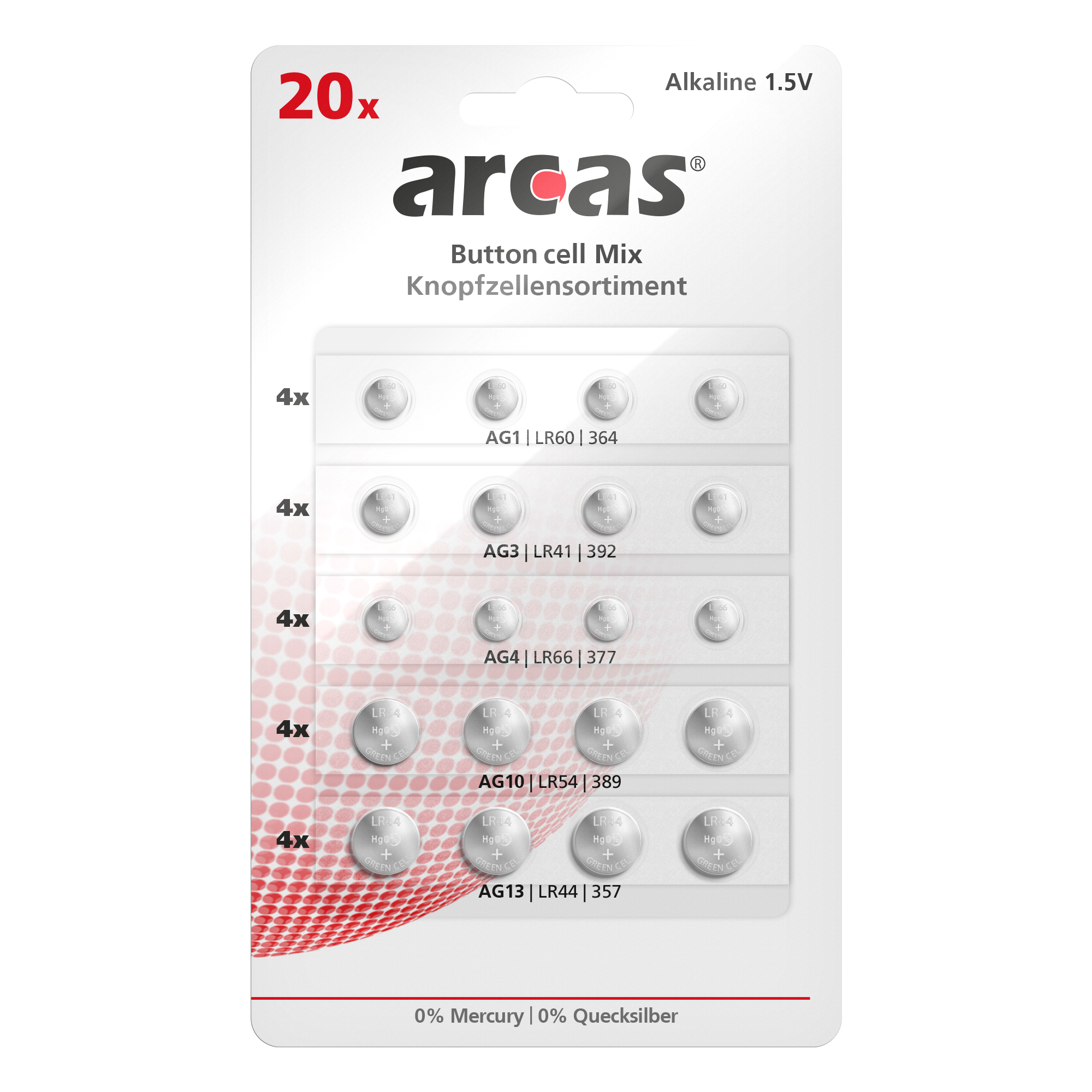 ARCAS Alkaline AG Knopfzellenset 20tlg. (4xAG1, 4xAG3, 4xAG4, 4xAG10, 4xAG13)