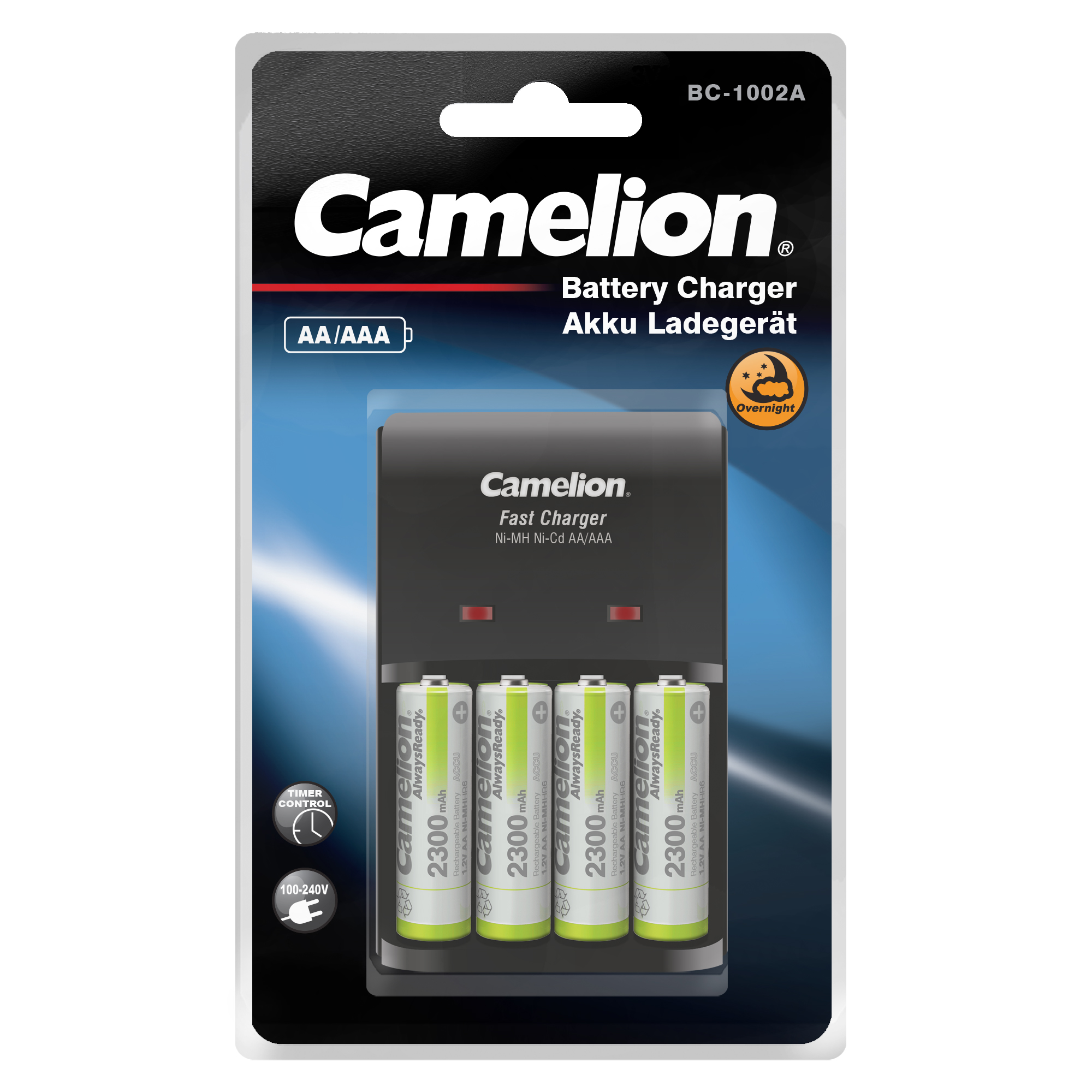 CAMELION Schnell - Ladegerät BC-1002A inkl. 4x Ni-MH Always Ready Akku Mignon AA 2300mAh