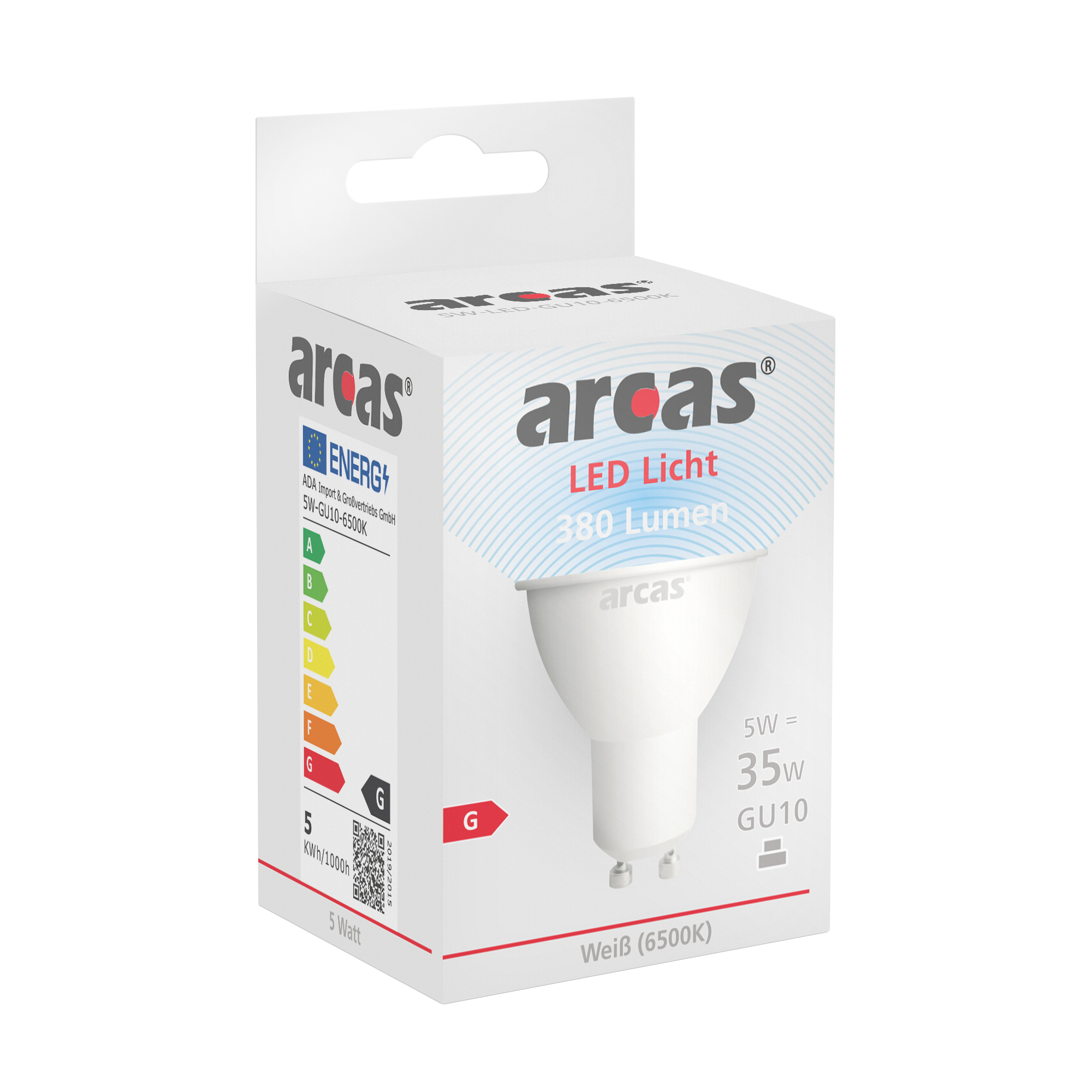 ARCAS LED Lampe / Spot / GU10 / 5W entspricht 35W Glühlampe / 380 Lumen / Tageslicht (6500K)