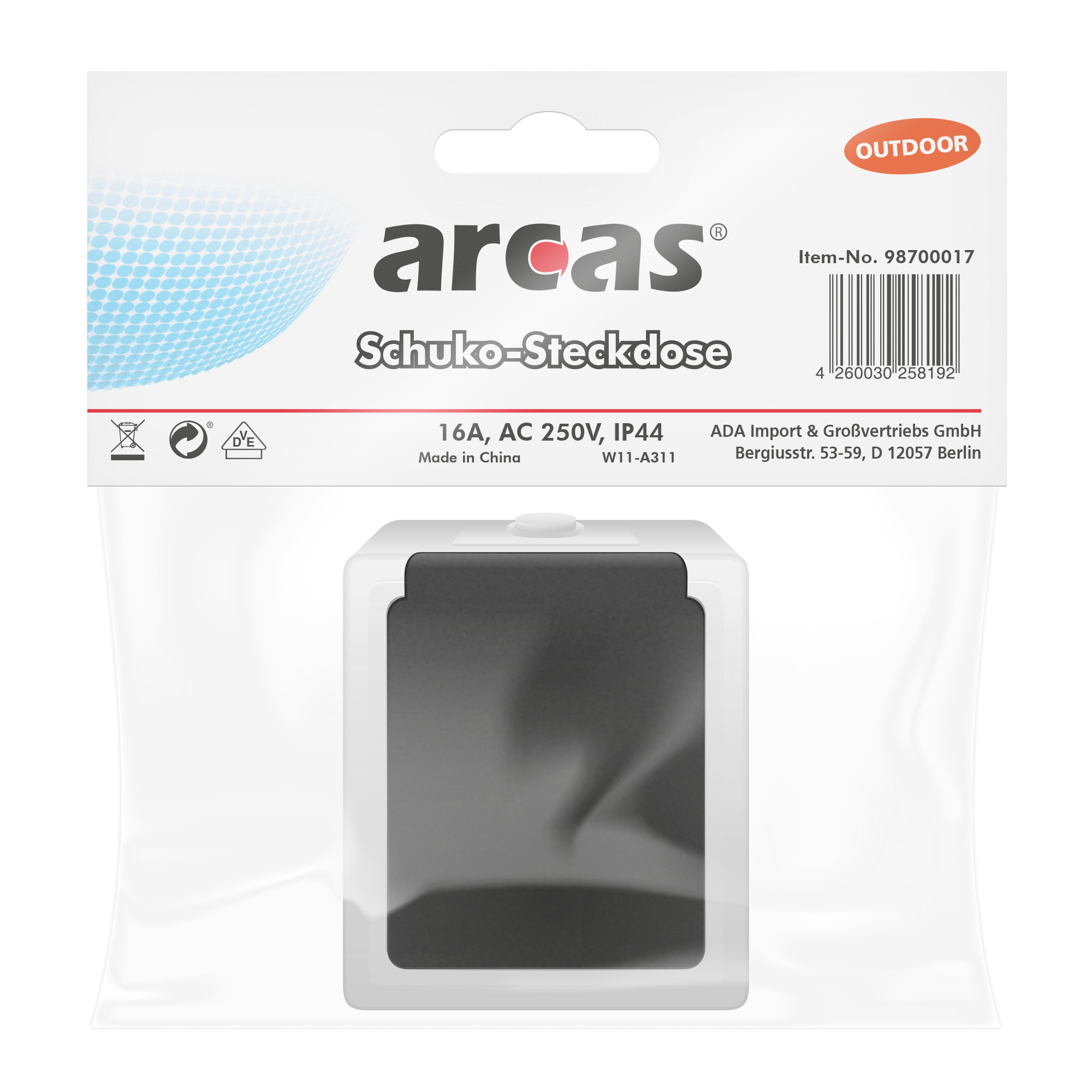 ARCAS OUTDOOR Schuko-Steckdose Mod. W11-A311