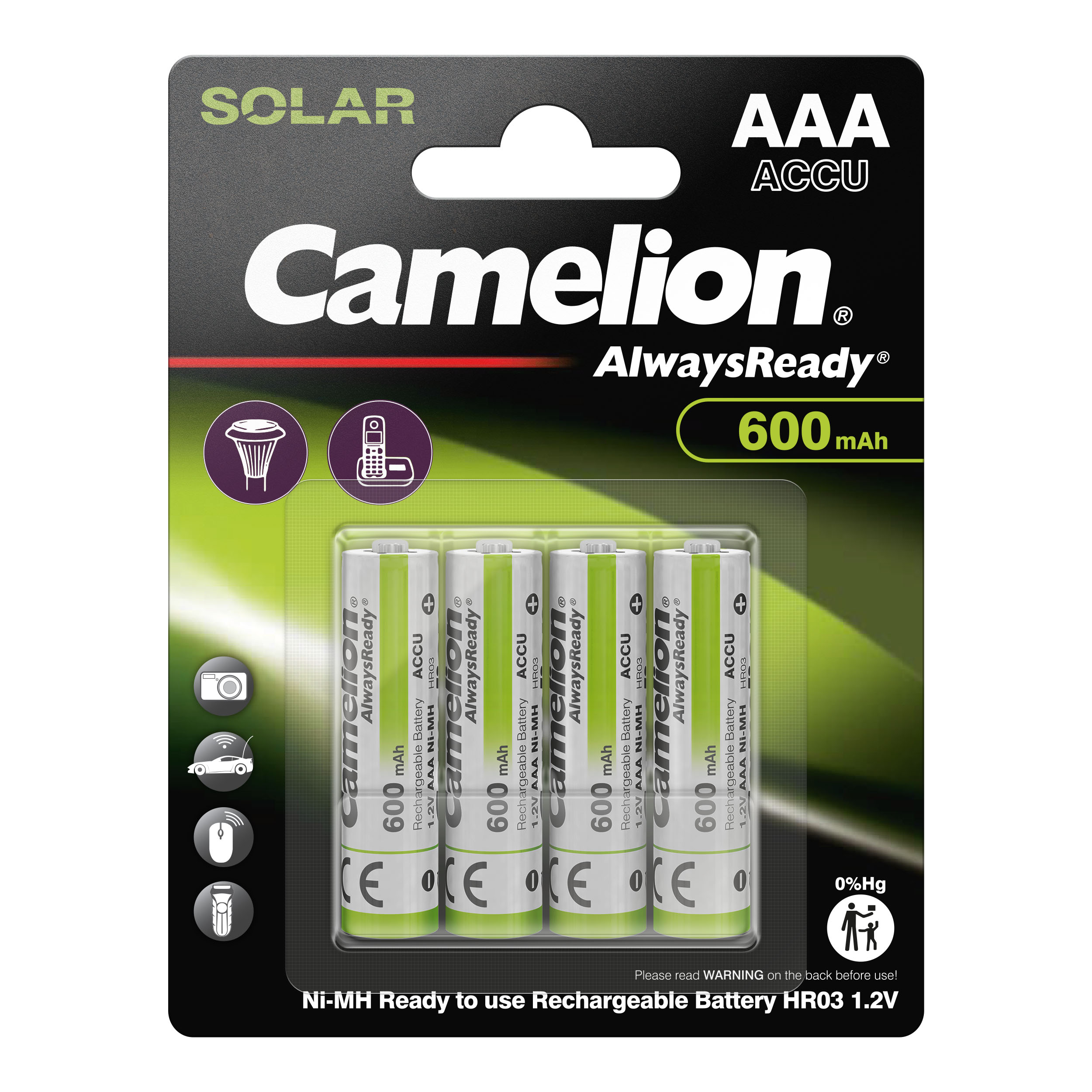 CAMELION NI-MH AlwaysReady AA800 BP4/AAA600 D28 / Solar AlwaysReady Mix Display
