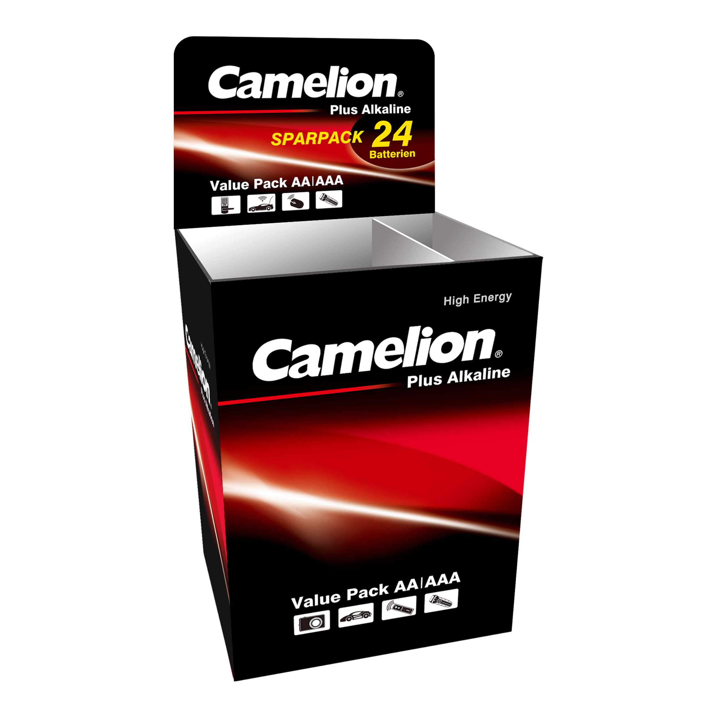 CAMELION DR-16 Promotion Display PB24 equipped with 60 x AA & 48 x AAA CAMELION Plus alkaline batteries in 24pcs boxes 