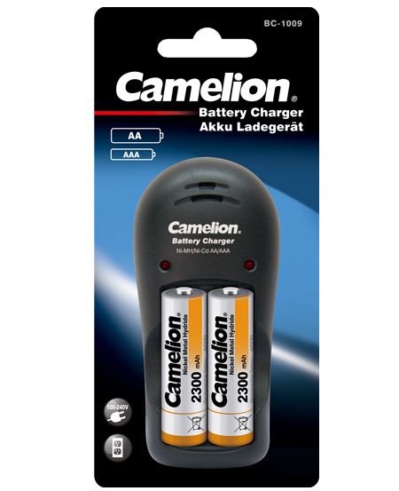 CAMELION Stecker - Ladegerät BC-1009 inkl. 2x Ni-MH Akku Mignon AA 2300mAh