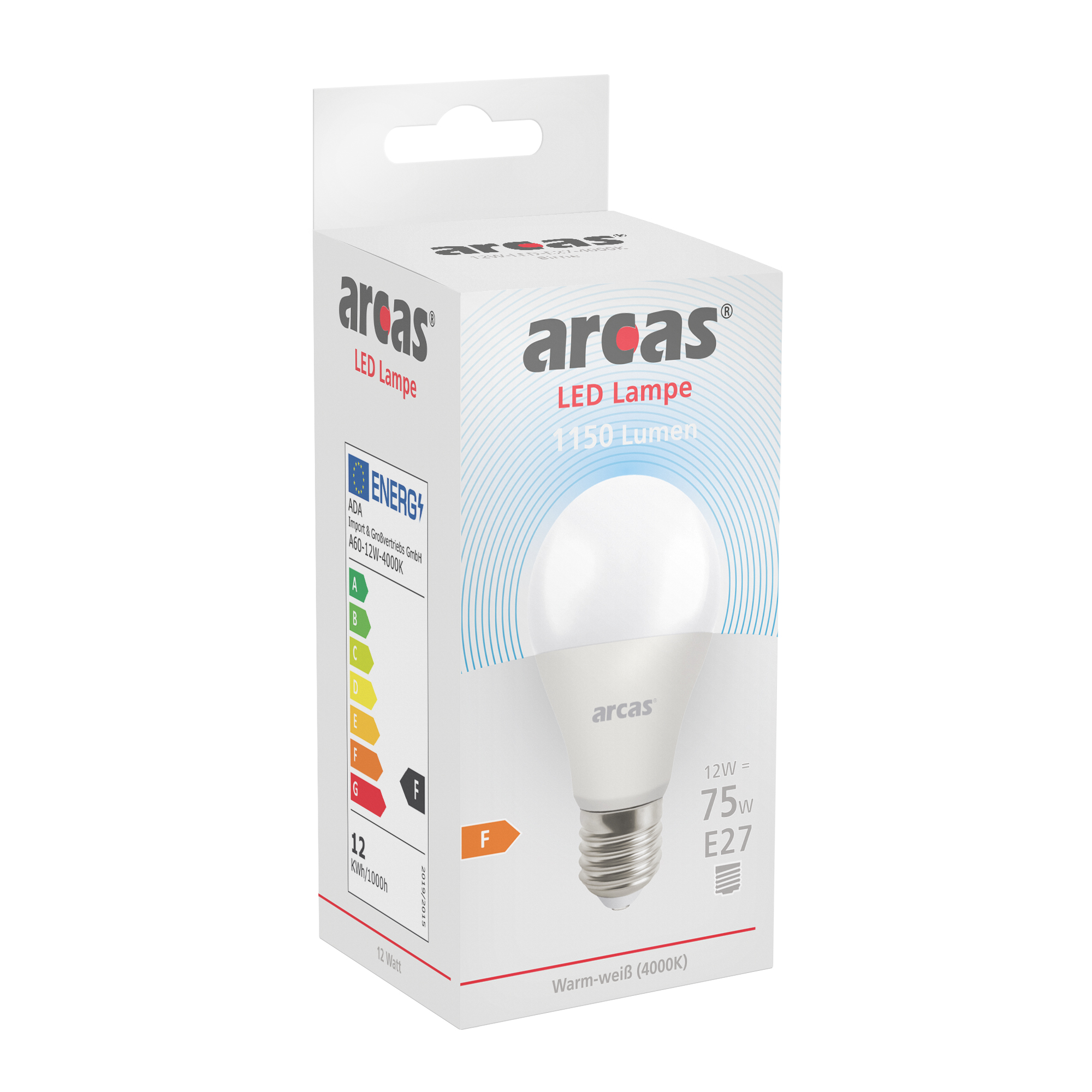 ARCAS LED Lampe / Birne A60 / E27 / 12W entspricht 75W Glühlampe / 1150 Lumen / weiß (4000K)