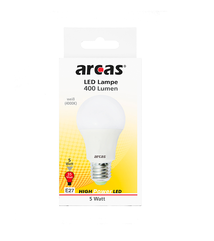 ARCAS LED Lampe / Birne / E27 / 5W entspricht 35W Glühlampe / 400 Lumen / weiß (4000K)